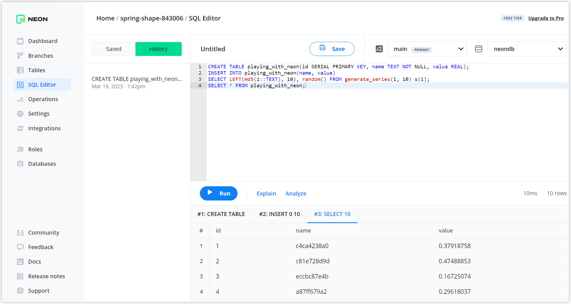 Neon SQL Editor